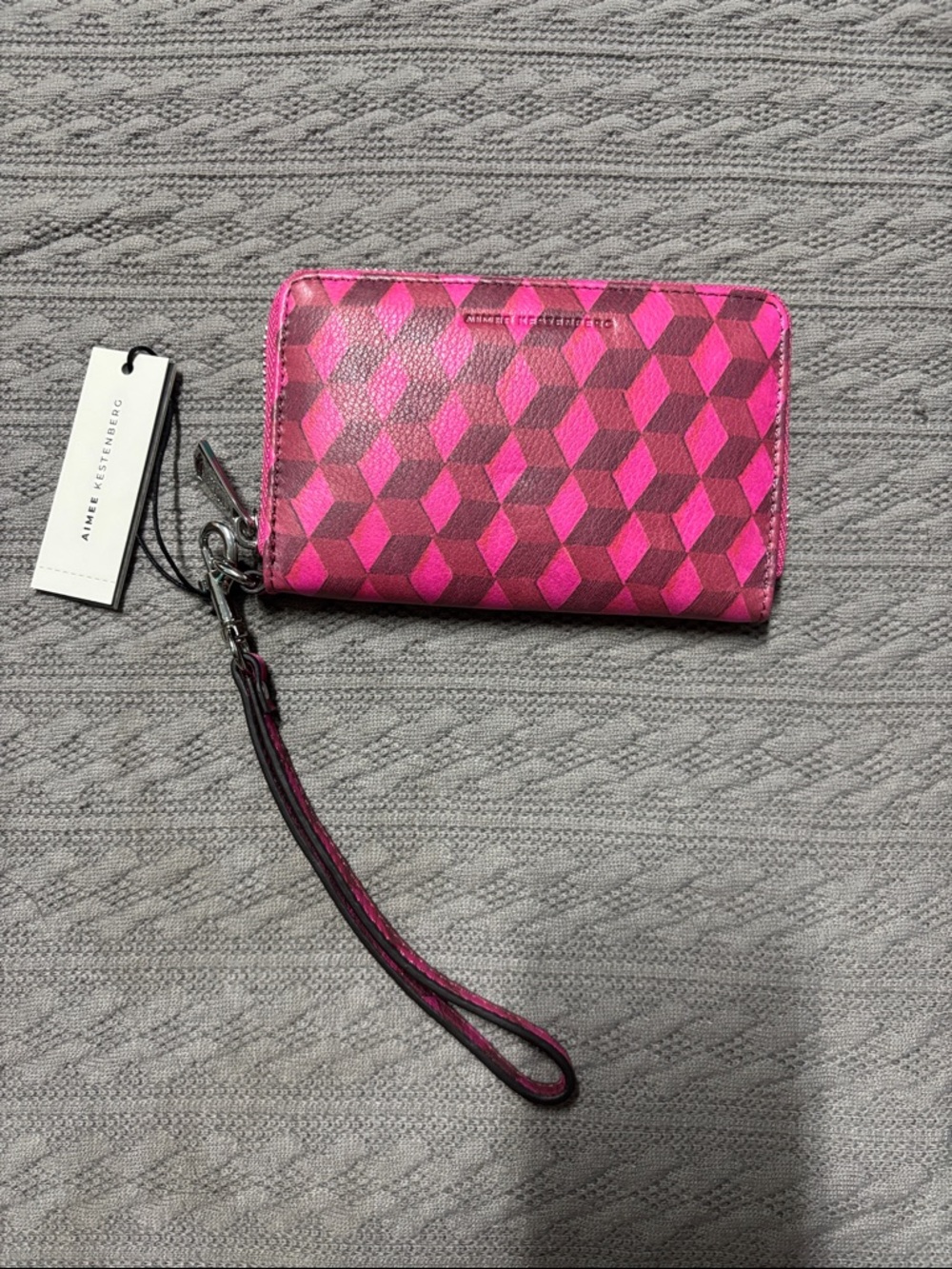 Anne Klein Pink and Brown Geometric Wristlet Wallet
